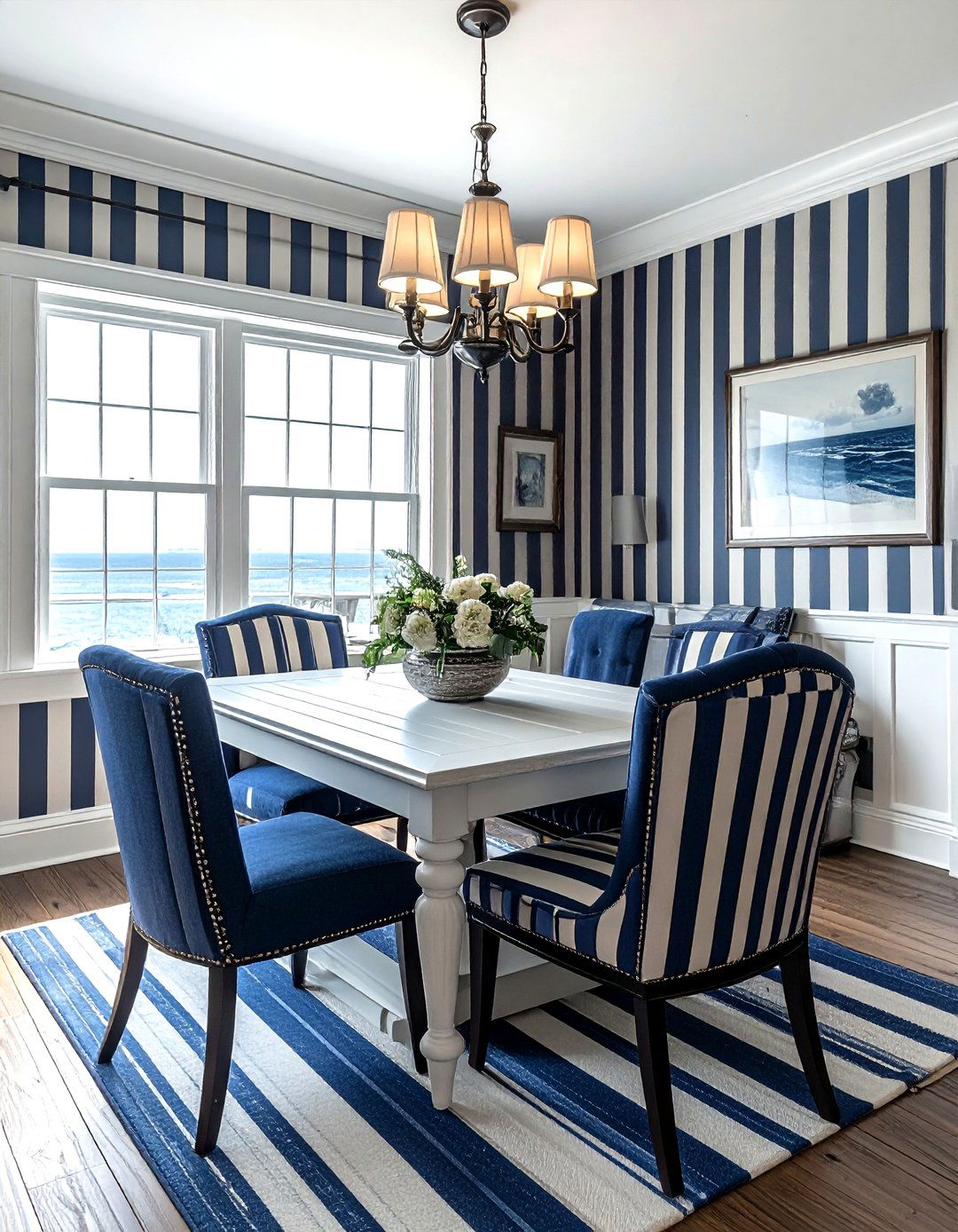 Nautical Stripe Dining Room - 30 Nantucket dining room ideas