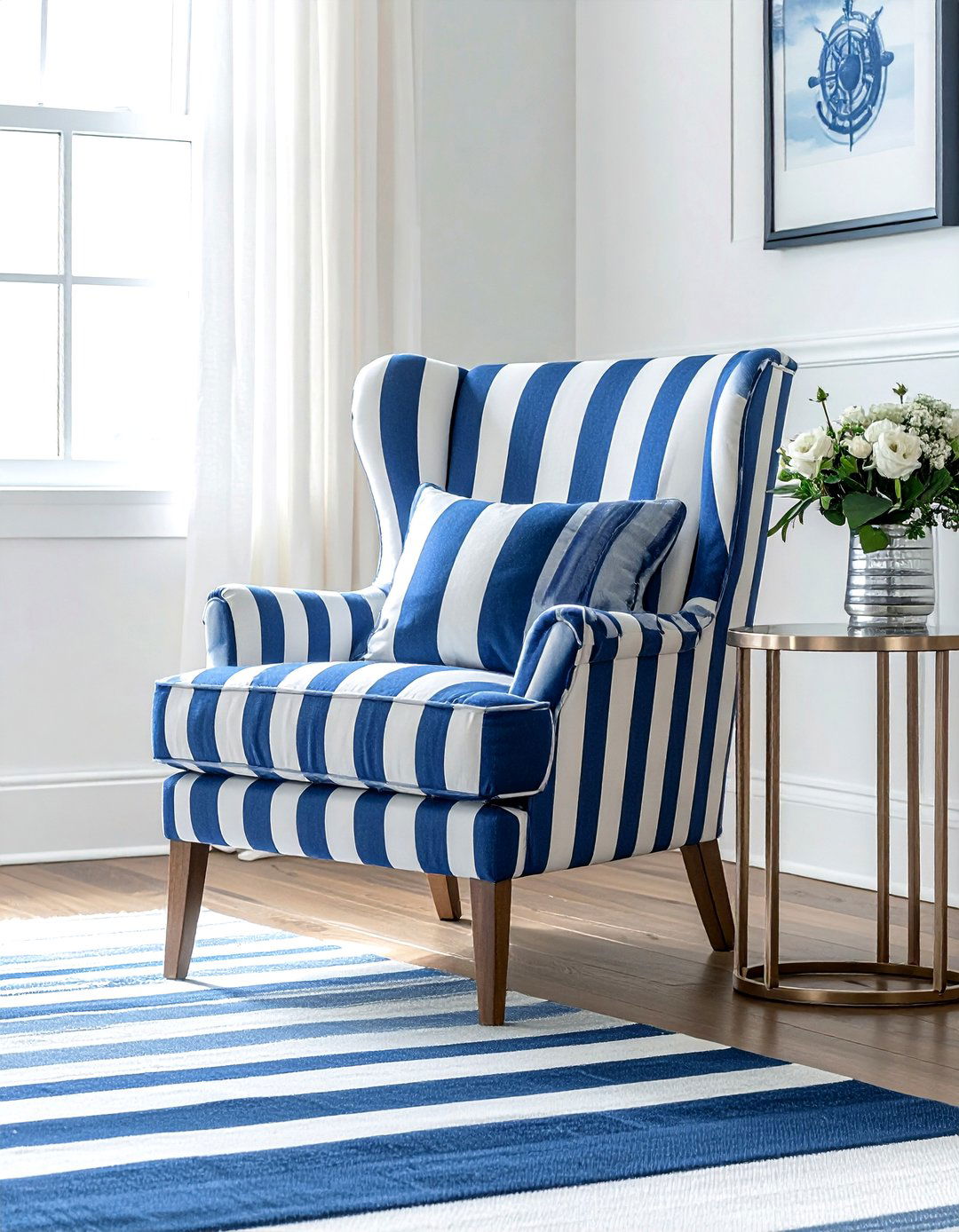 Nautical Striped Armchair - 30 living room beach furniture ideas