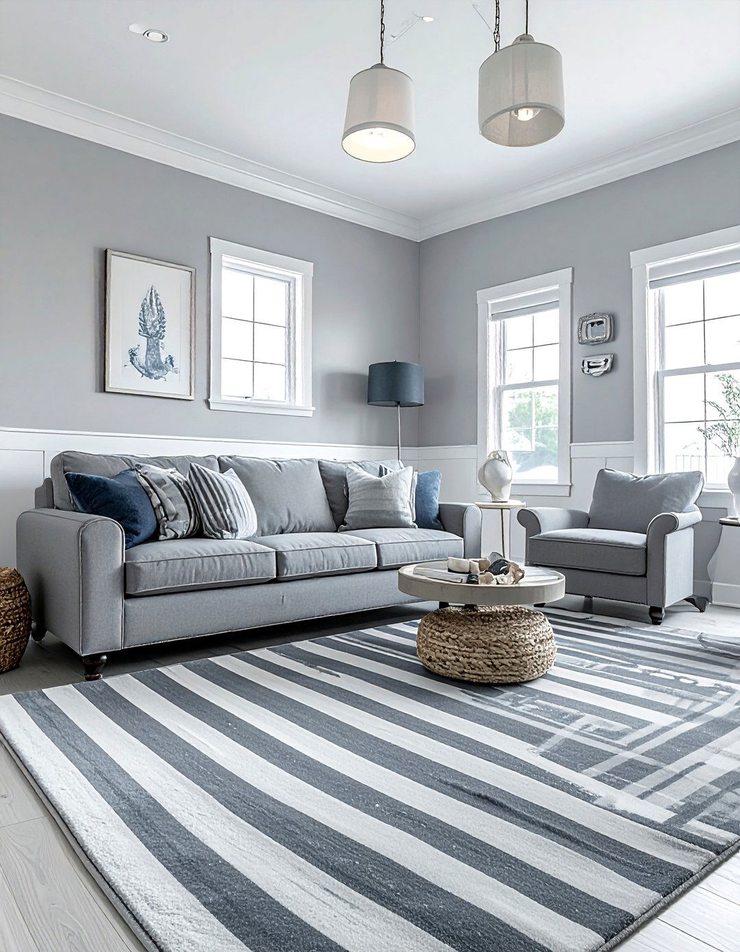 Nautical Stripes Gray Living Room - 30 coastal gray living room ideas