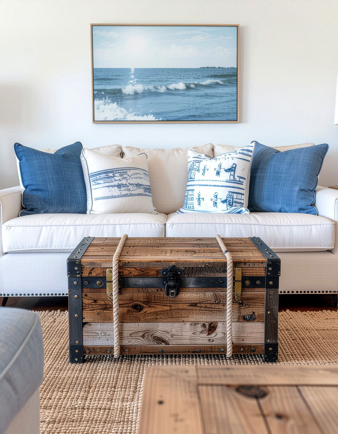 Nautical Wood Chest - 30 living room coastal furniture ideas