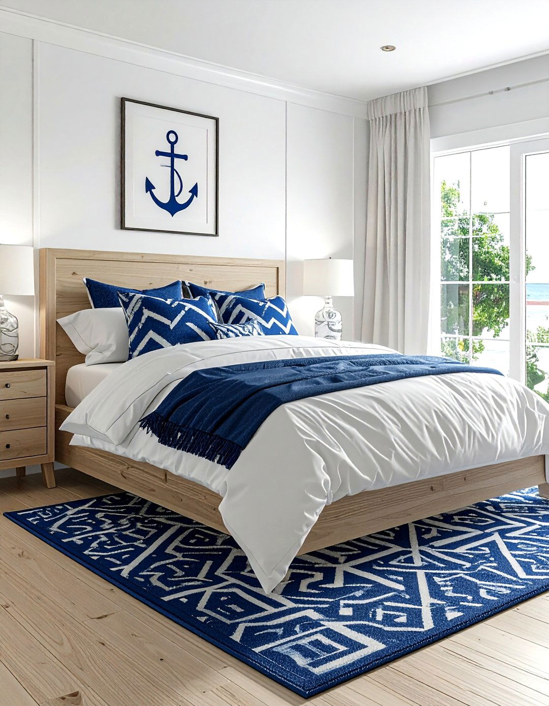 Nautical and geometric bedroom style - 30 bedroom pattern mixing ideas