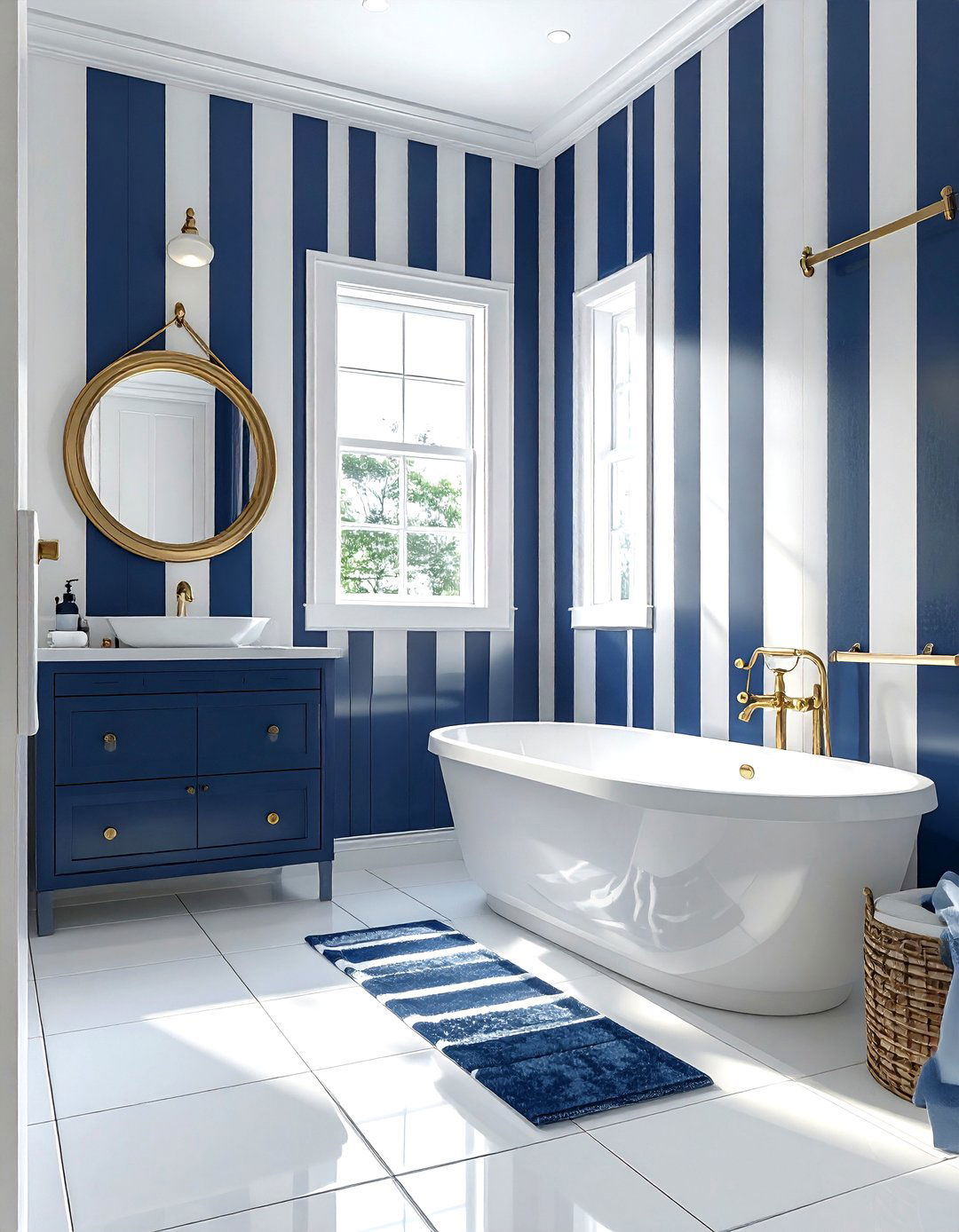 Nautical navy white bathroom - 30 navy and white bathroom ideas