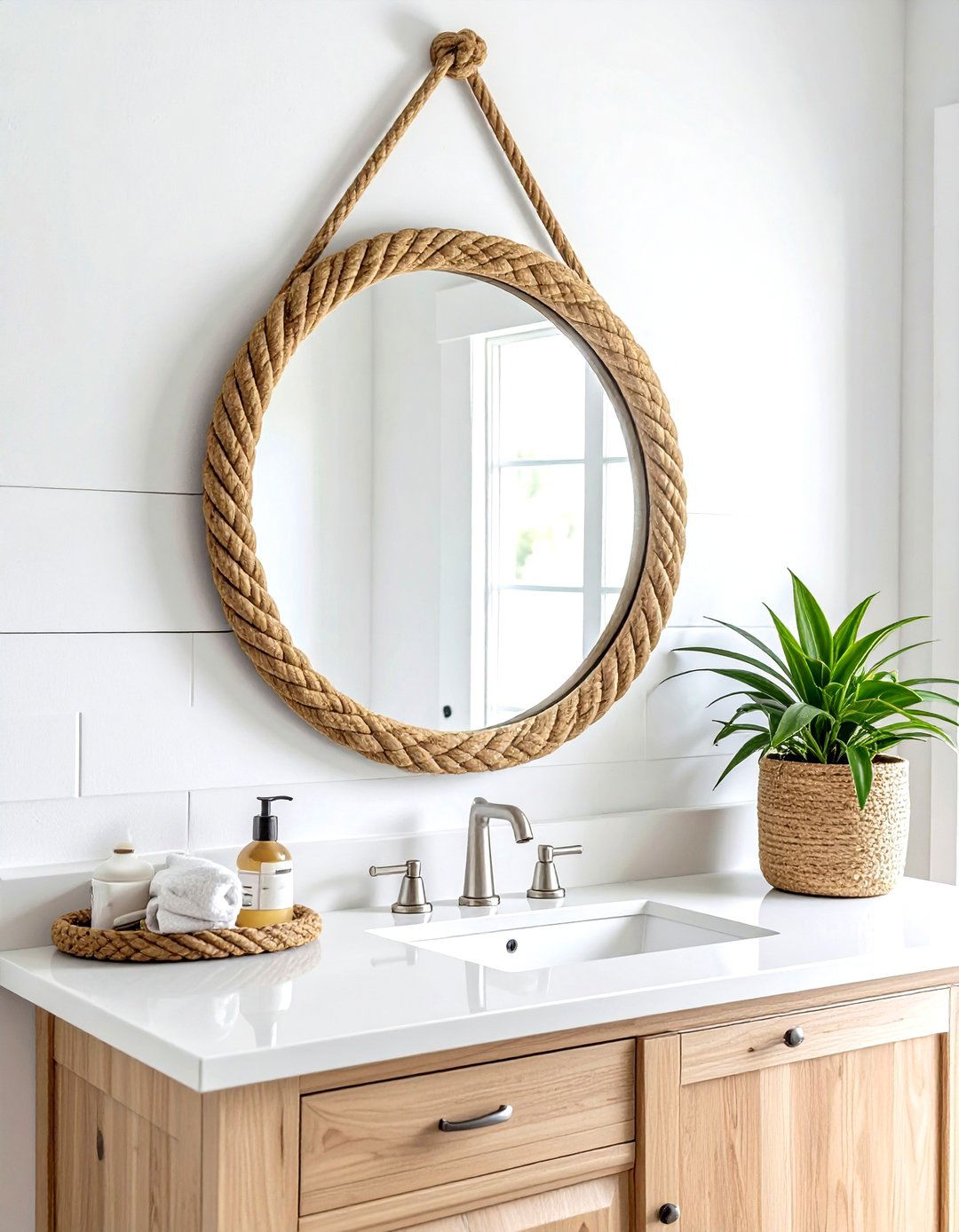 Nautical rope mirror - 30 coastal home decor ideas