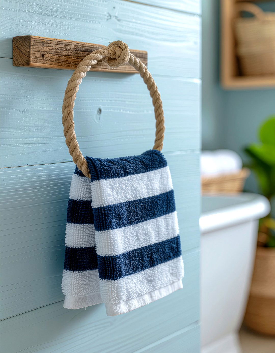Nautical rope towel ring - 30 bathroom towel ring ideas