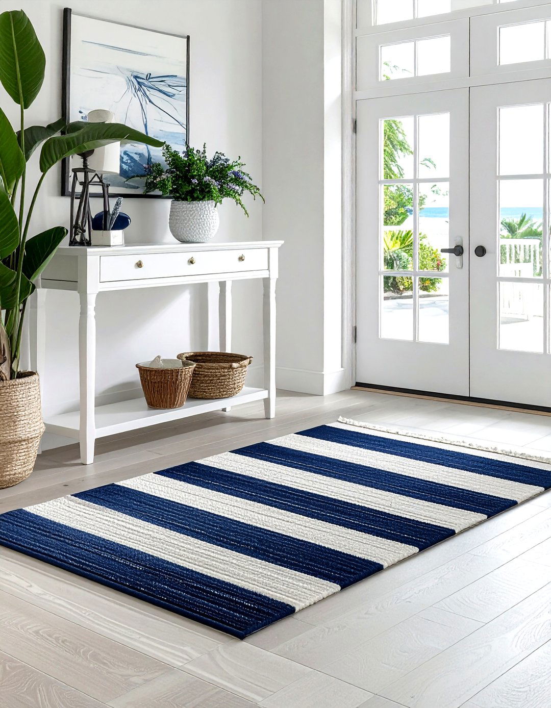 Nautical stripe rug - 30 coastal grandmother decor ideas