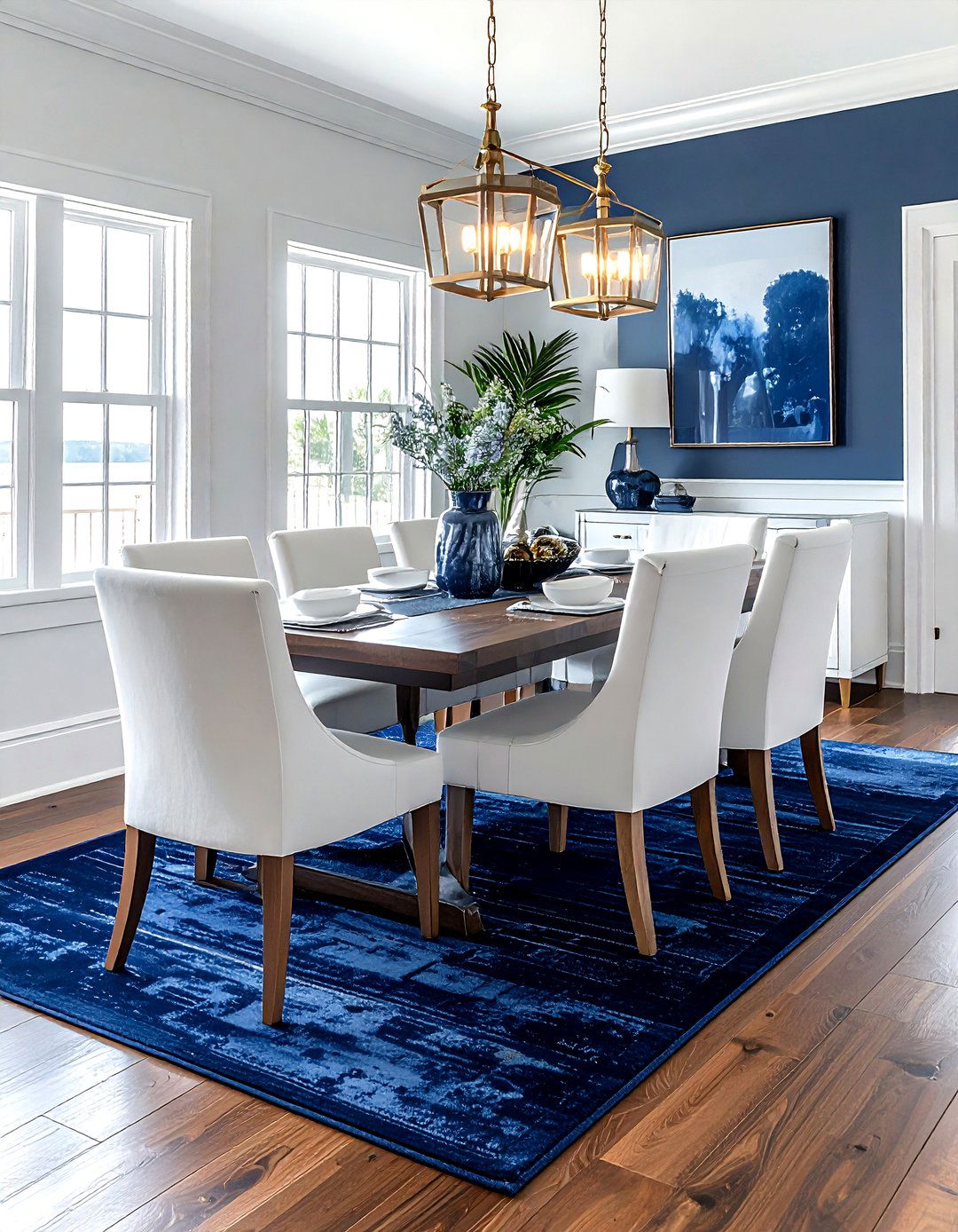 Navy Accent Dining Room - 30 Hamptons dining room ideas