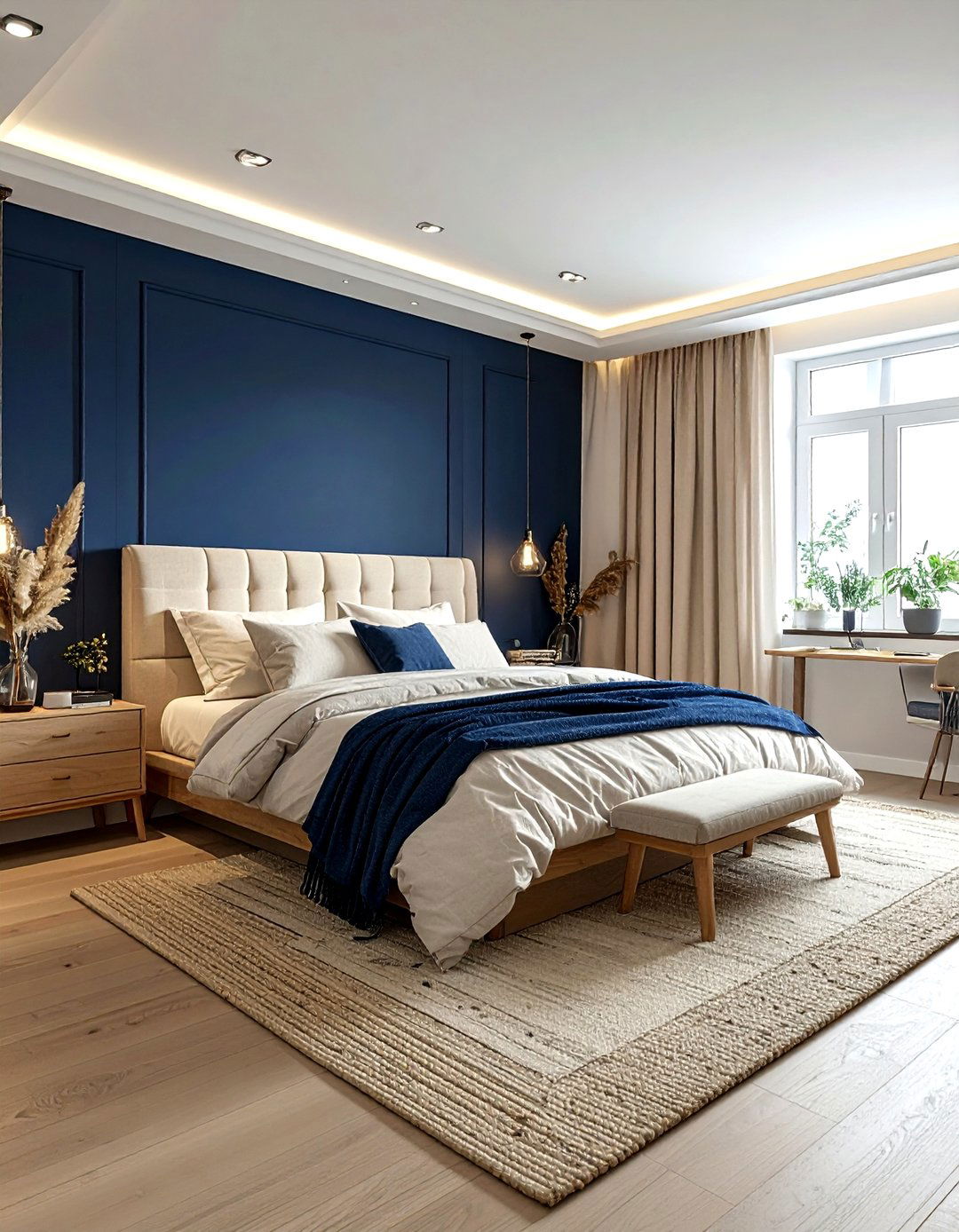 Navy And Beige Palette - 30 scandinavian navy bedroom ideas