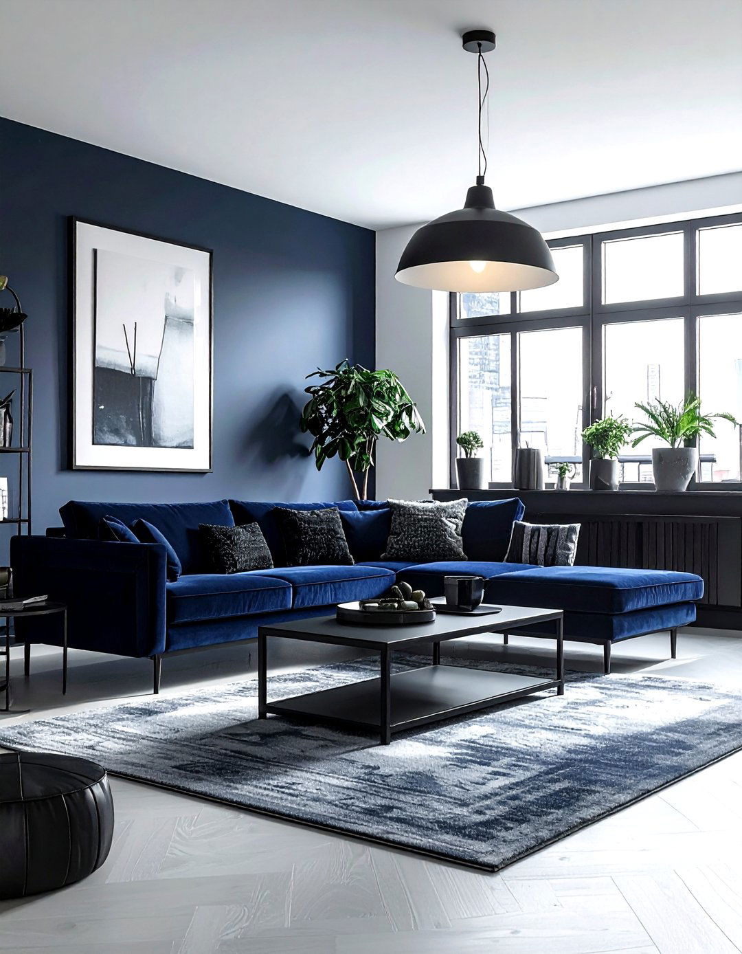 Navy And Black Industrial Living Room - 30 industrial navy living room ideas