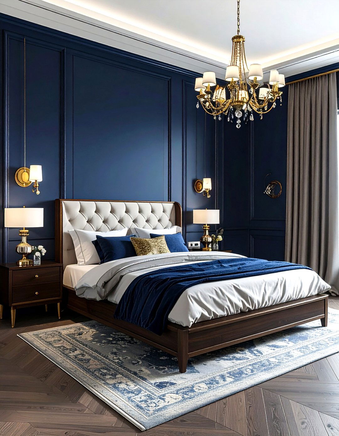 Navy And Brass Lighting - 30 navy bedroom ideas