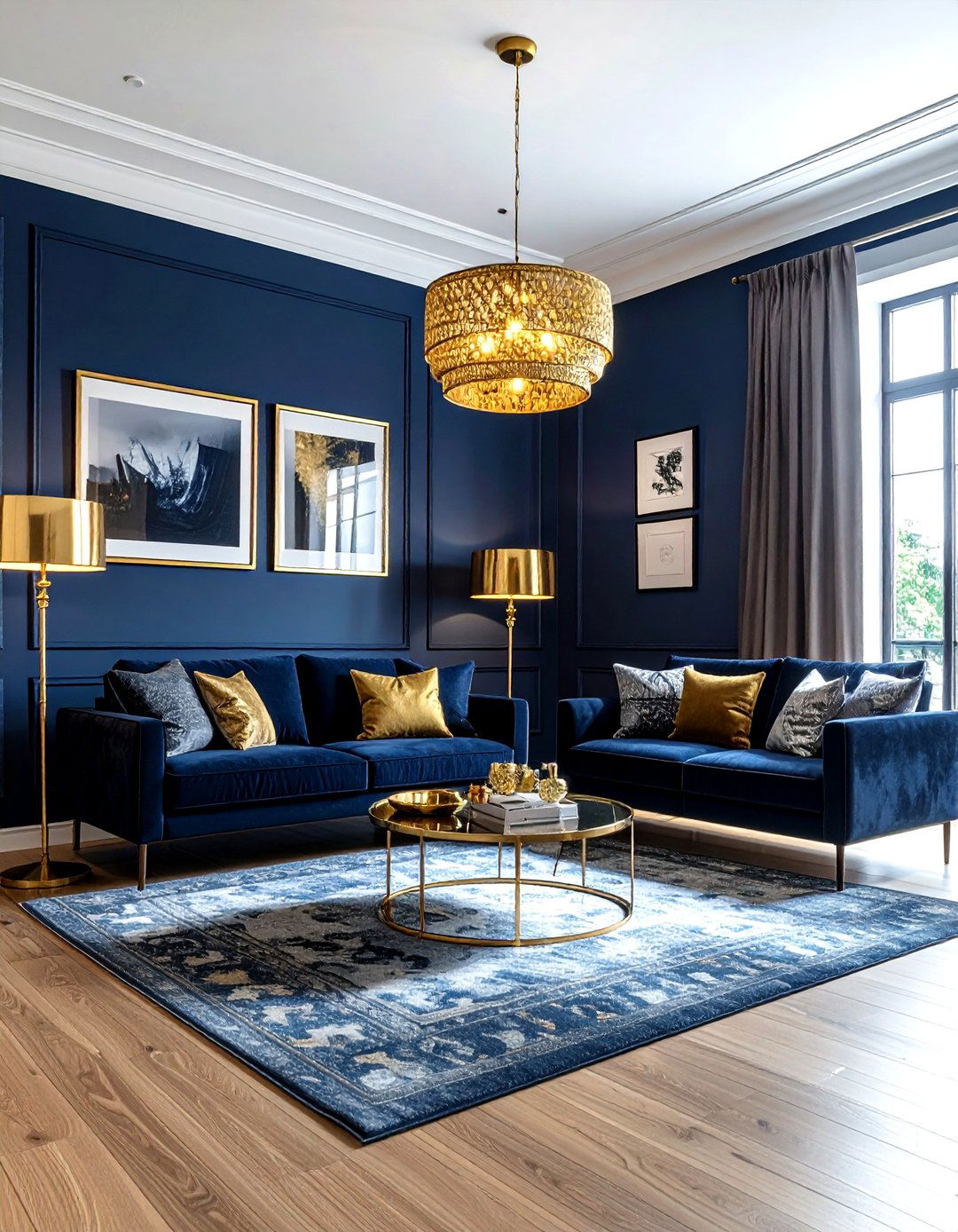 Navy And Gold Industrial Living Room - 30 industrial navy living room ideas