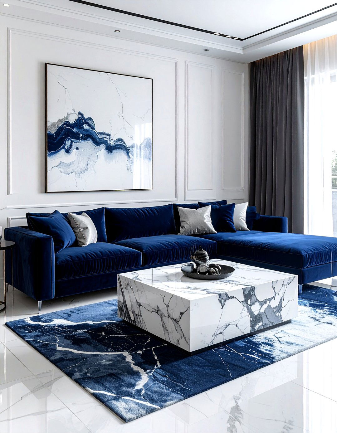 Navy And Marble Room - 30 navy and white living room ideas