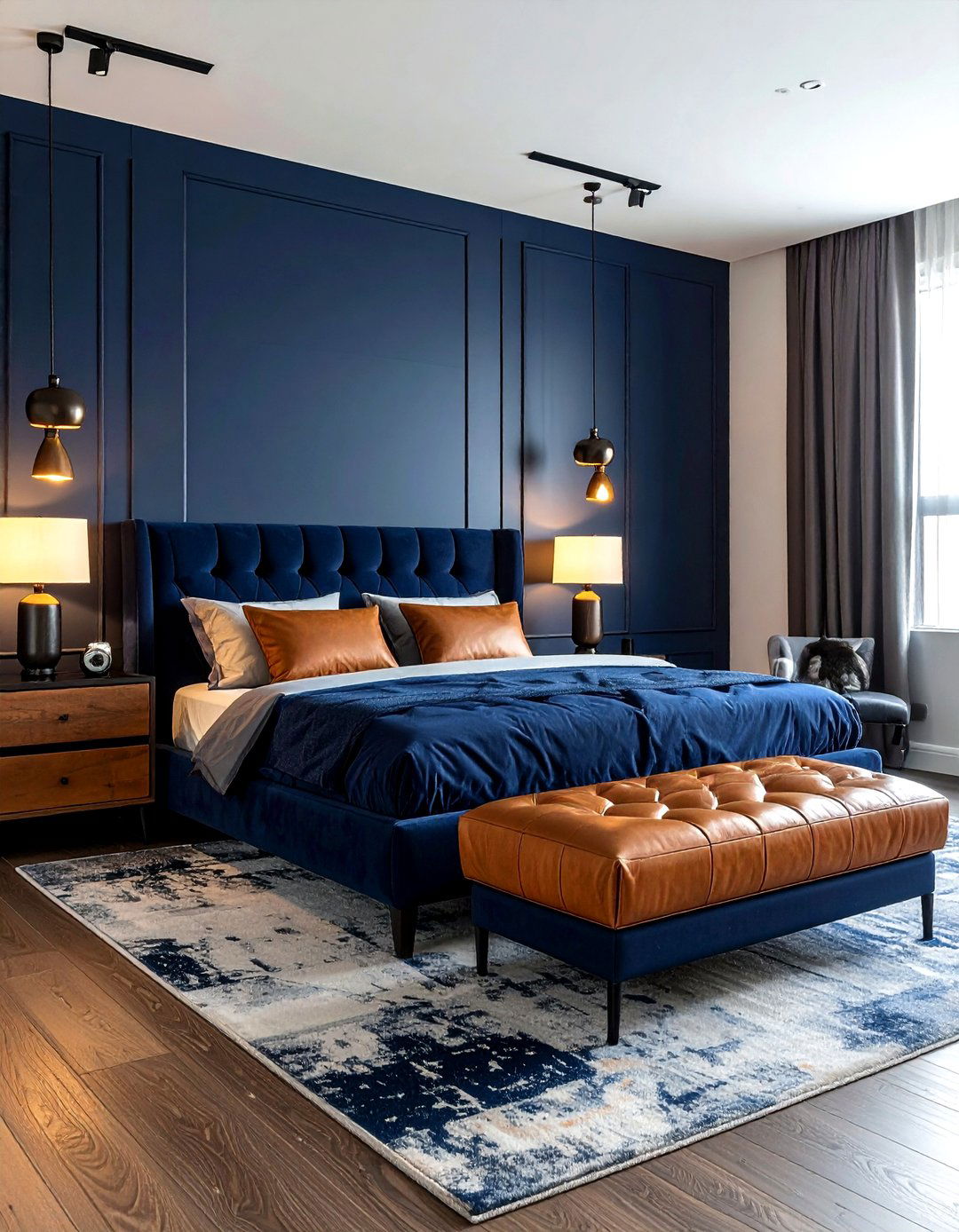 Navy And Tan Leather Accents - 30 navy bedroom ideas