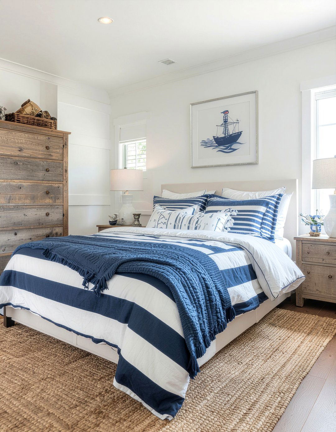 Navy And White Nautical Bedroom - 30 beach house bedroom ideas