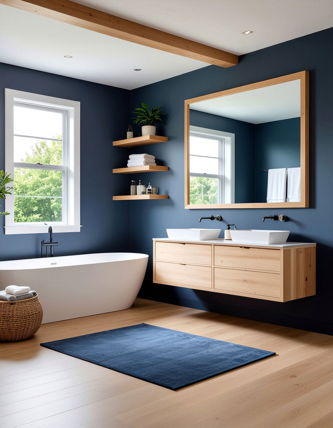 Navy And Wood Bathroom - 30 navy bathroom ideas