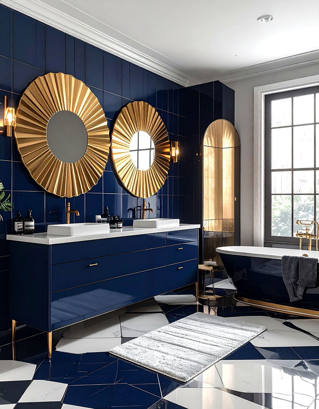 Navy Art Deco Bathroom - 30 dark navy bathroom ideas