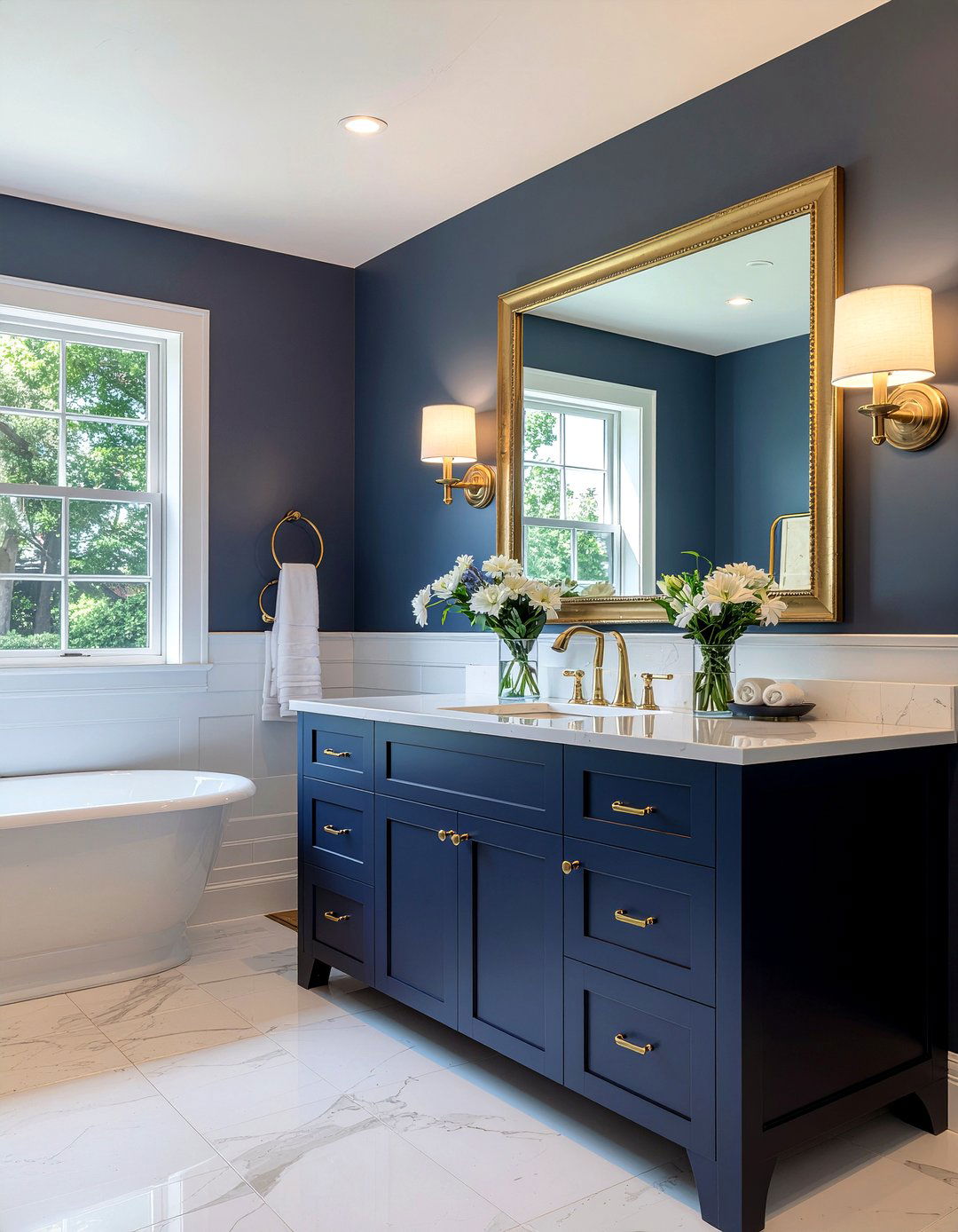 Navy Bathroom Brass Accents - 30 navy bathroom ideas