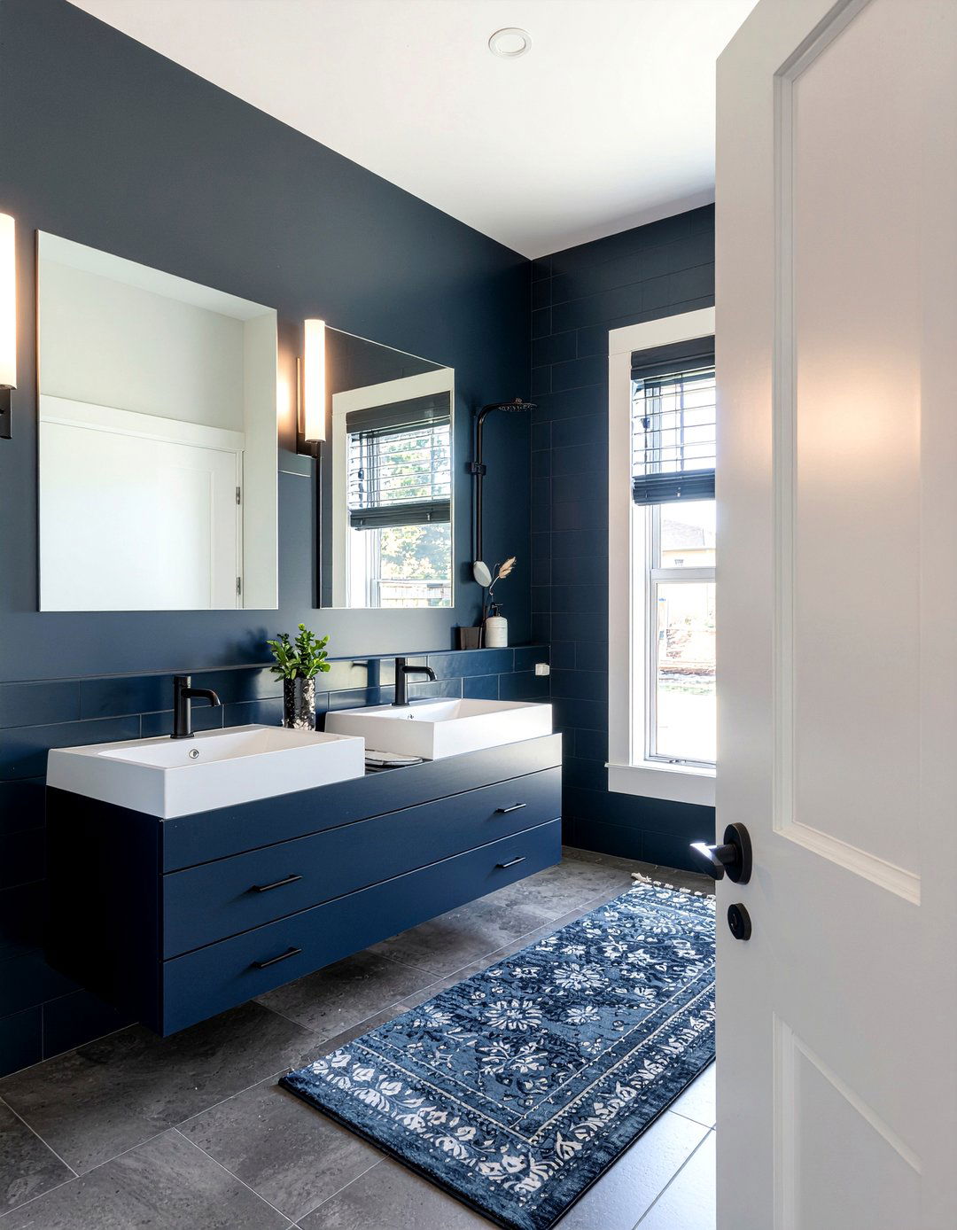 Navy Bathroom Matte Black Fixtures - 30 navy bathroom ideas