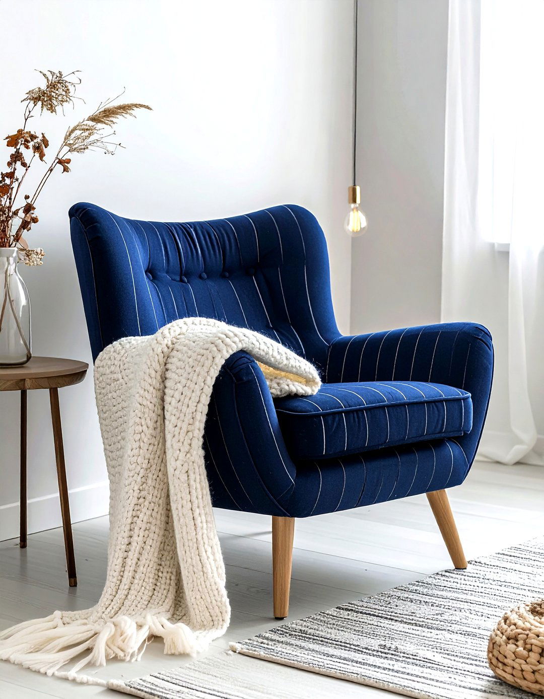 Navy Blue Accent Chair - 30 farmhouse navy living room ideas