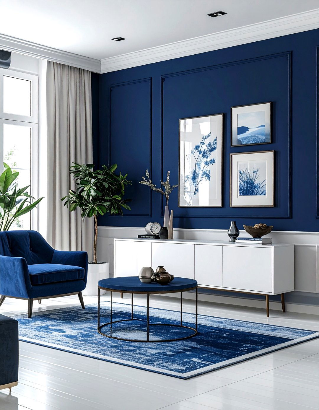 Navy Blue Accent Wall - 30 blue and white dining room ideas