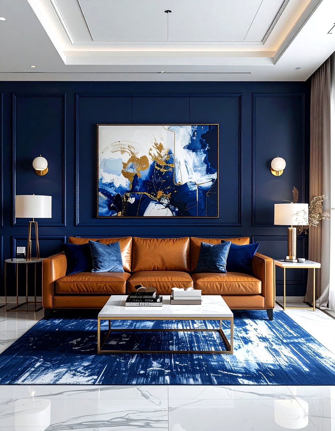 Navy Blue Accent Wall - 30 living room accent color ideas