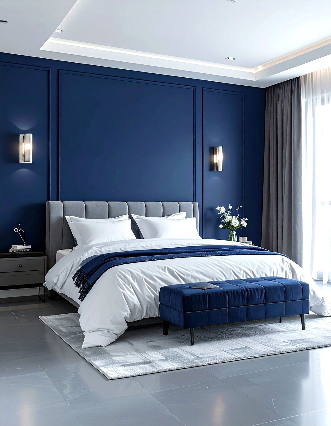 Navy Blue Accent Wall - 30 minimalist blue bedroom ideas