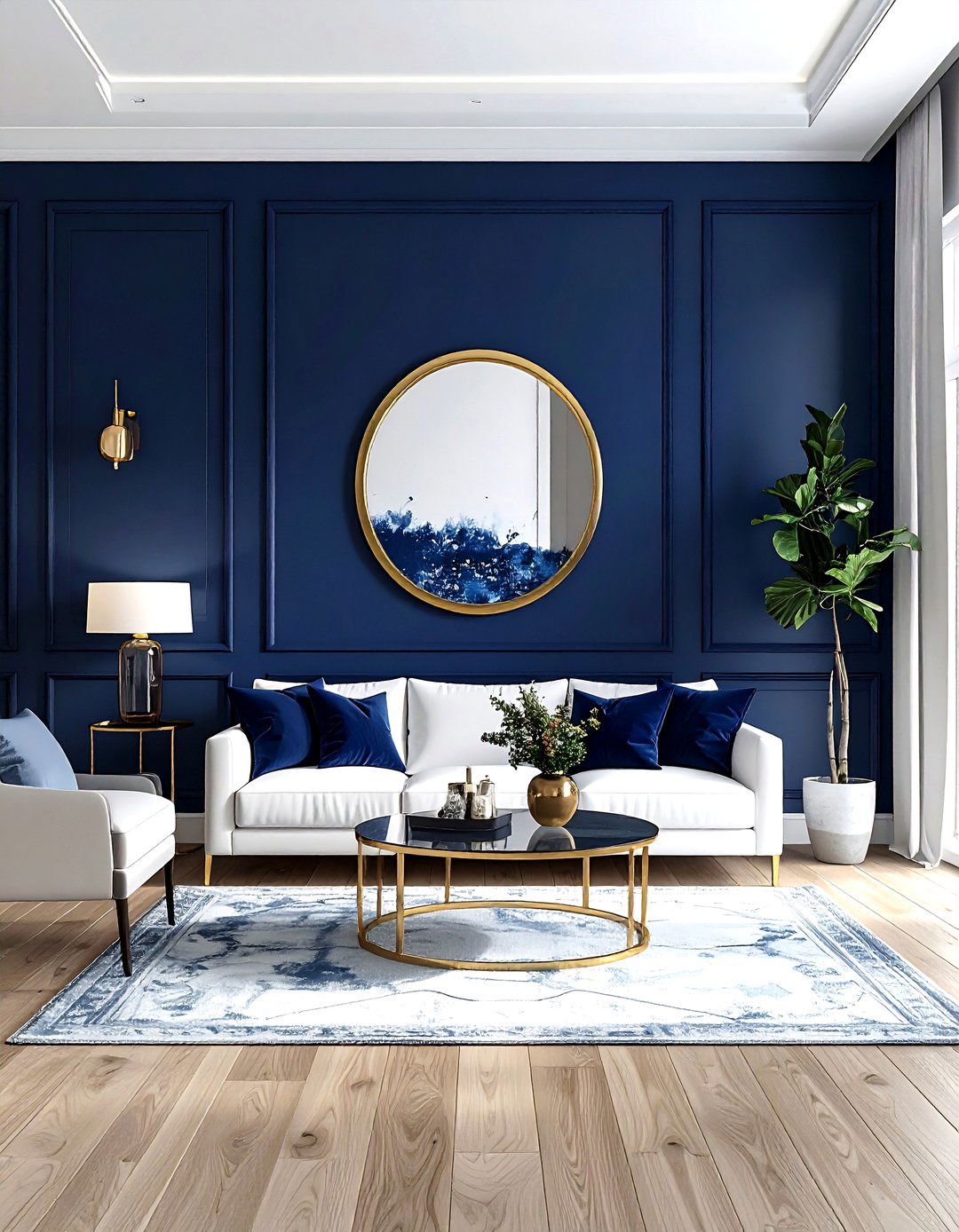 Navy Blue Accent Wall - 30 navy and white living room ideas