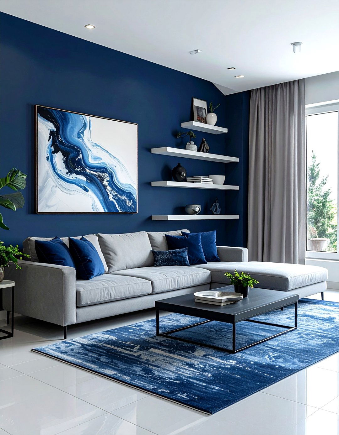 Navy Blue Accent Wall - 30 navy living room design ideas