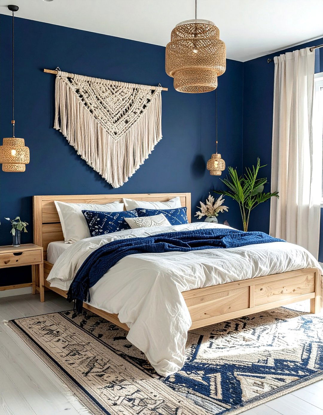 Navy Blue Accent Wall Bedroom - 30 bohemian navy bedroom ideas