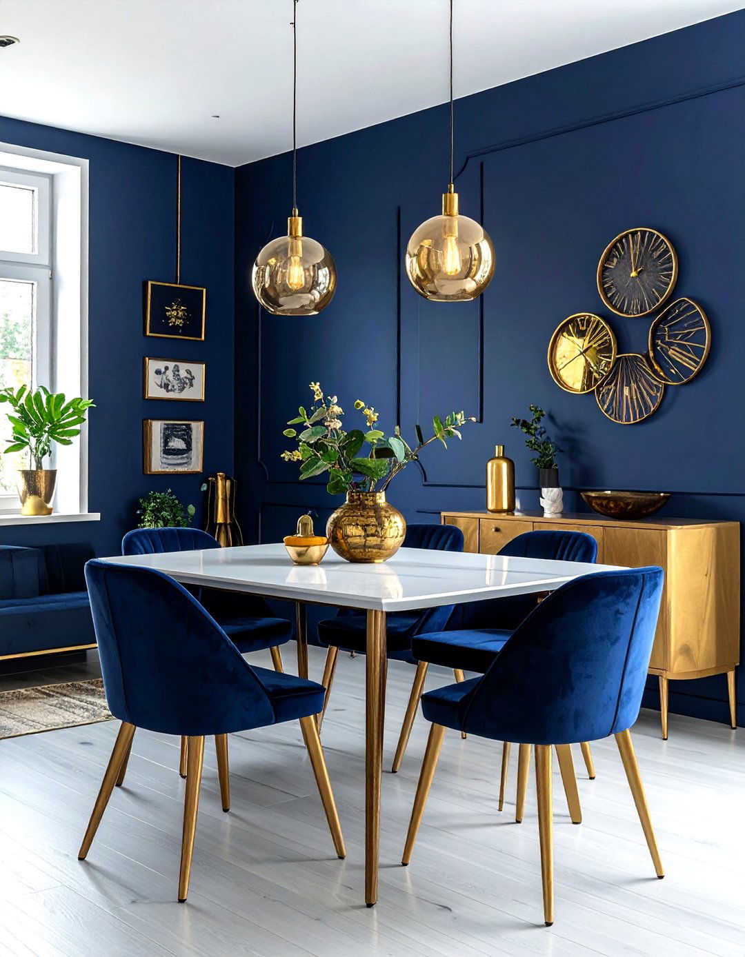 Navy Blue Accent Wall Gold Decor - 30 navy gold dining room ideas