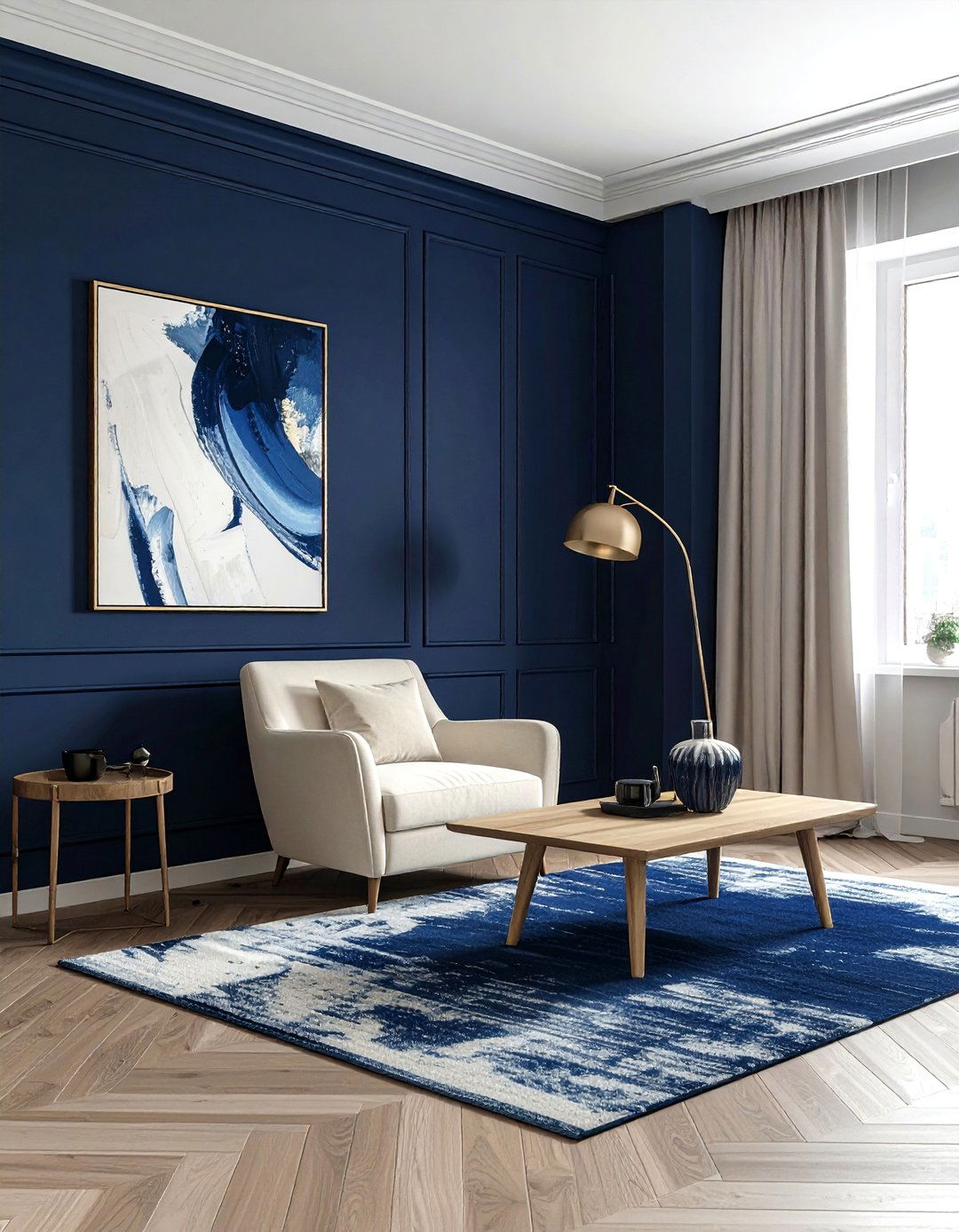 Navy Blue Accent Wall Living Room - 30 minimalist navy living room ideas