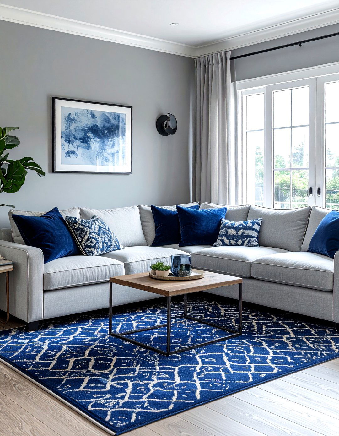 Navy Blue Accents Gray Living Room - 30 coastal gray living room ideas