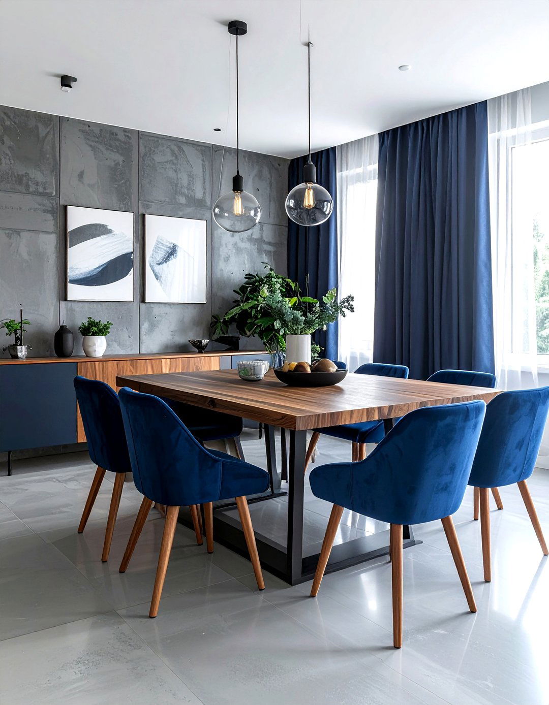 Navy Blue And Concrete Gray Dining Room - 30 blue and gray dining room ideas