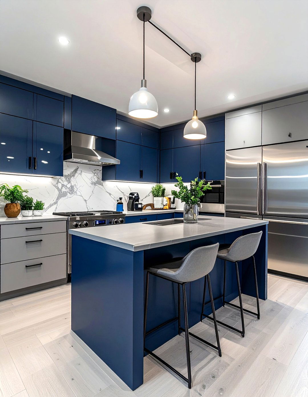 Navy Blue And Grey Kitchen - 30 two-tone kitchen ideas