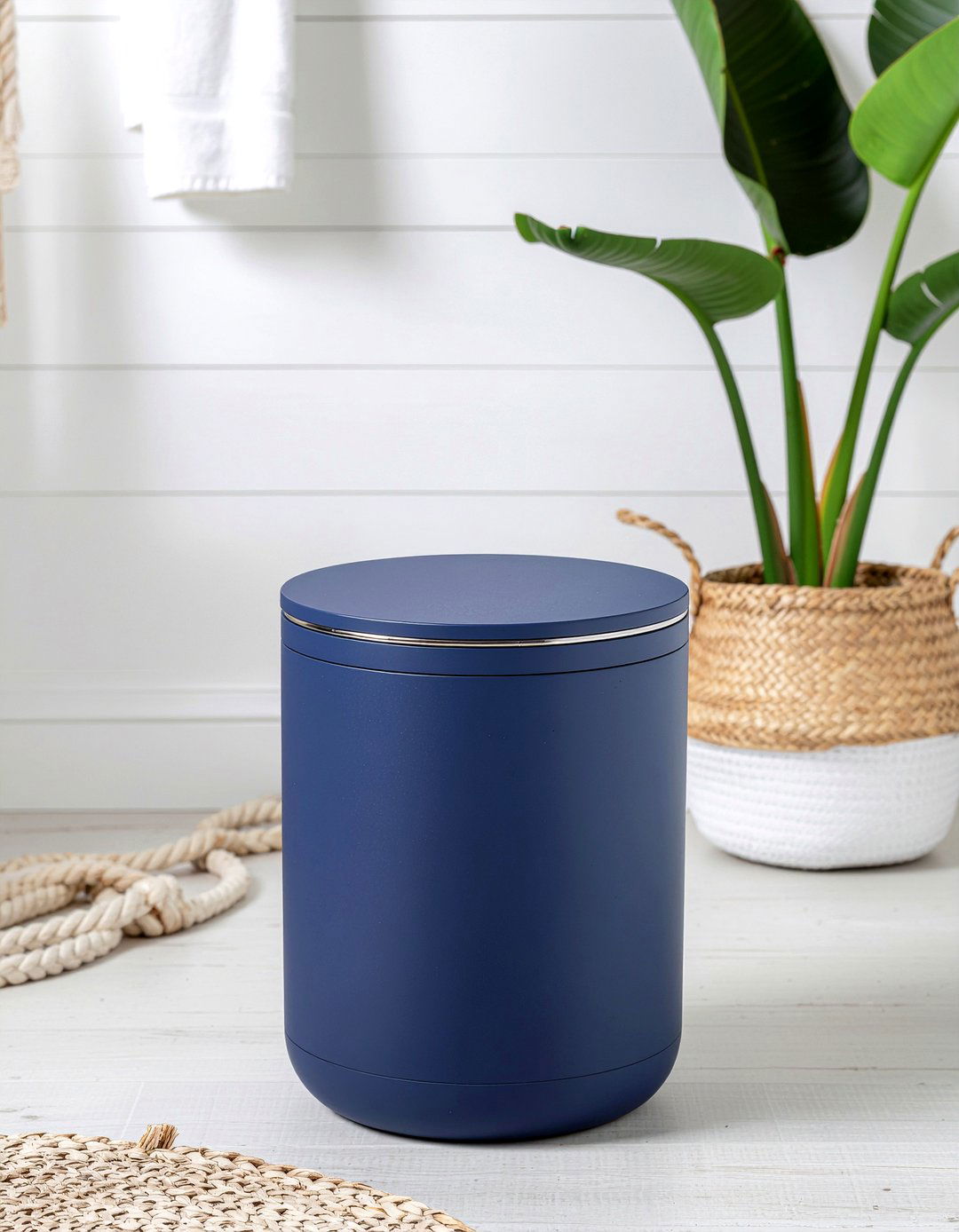 Navy Blue Bathroom Bin - 30 bathroom trash can ideas