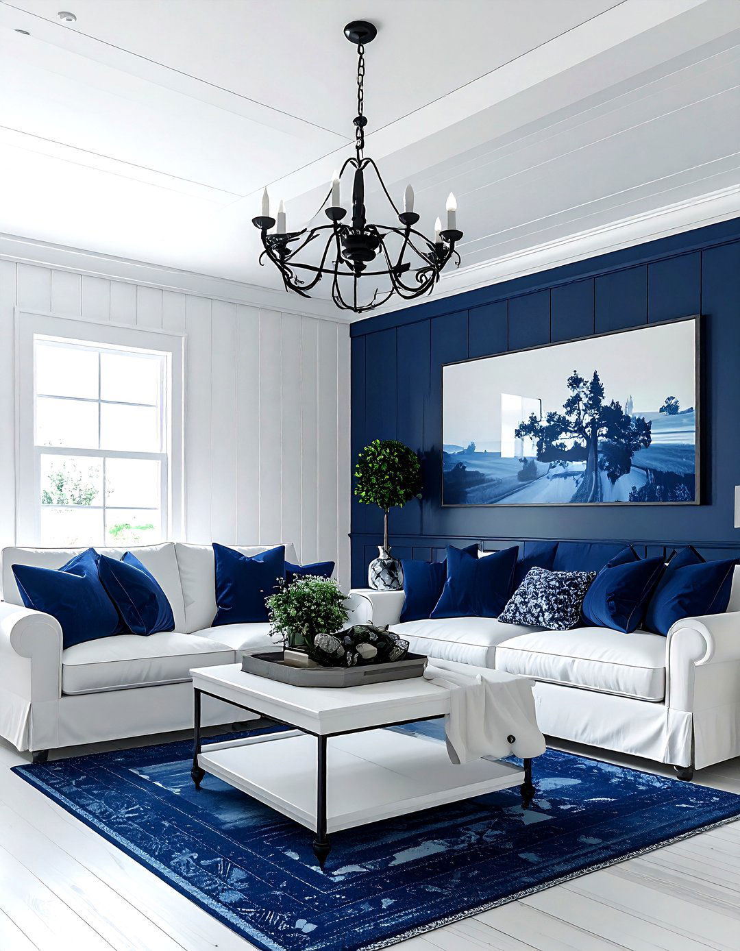 Navy Blue Beadboard Ceiling - 30 farmhouse navy living room ideas