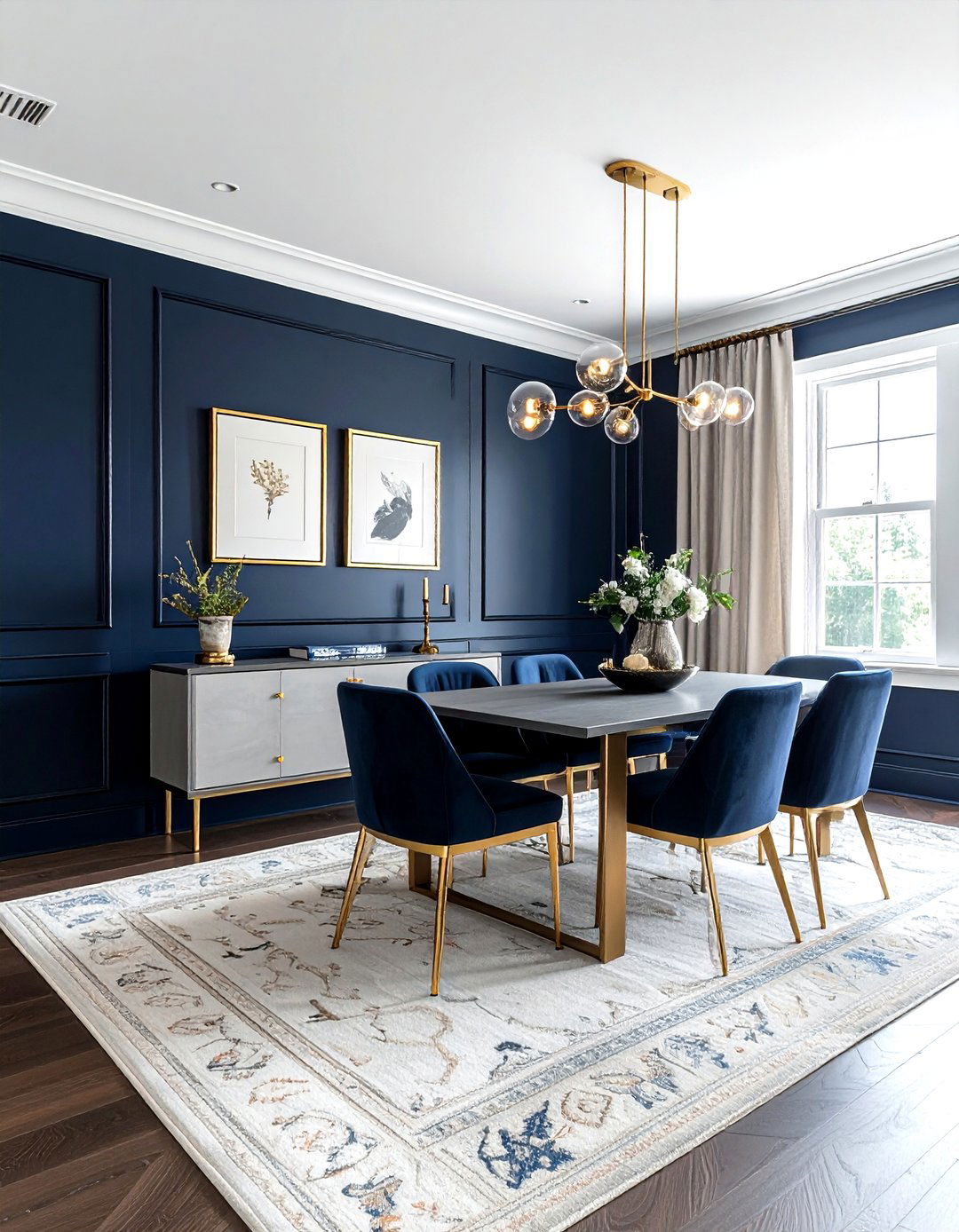 Navy Blue Board And Batten Gold Accents - 30 navy gold dining room ideas