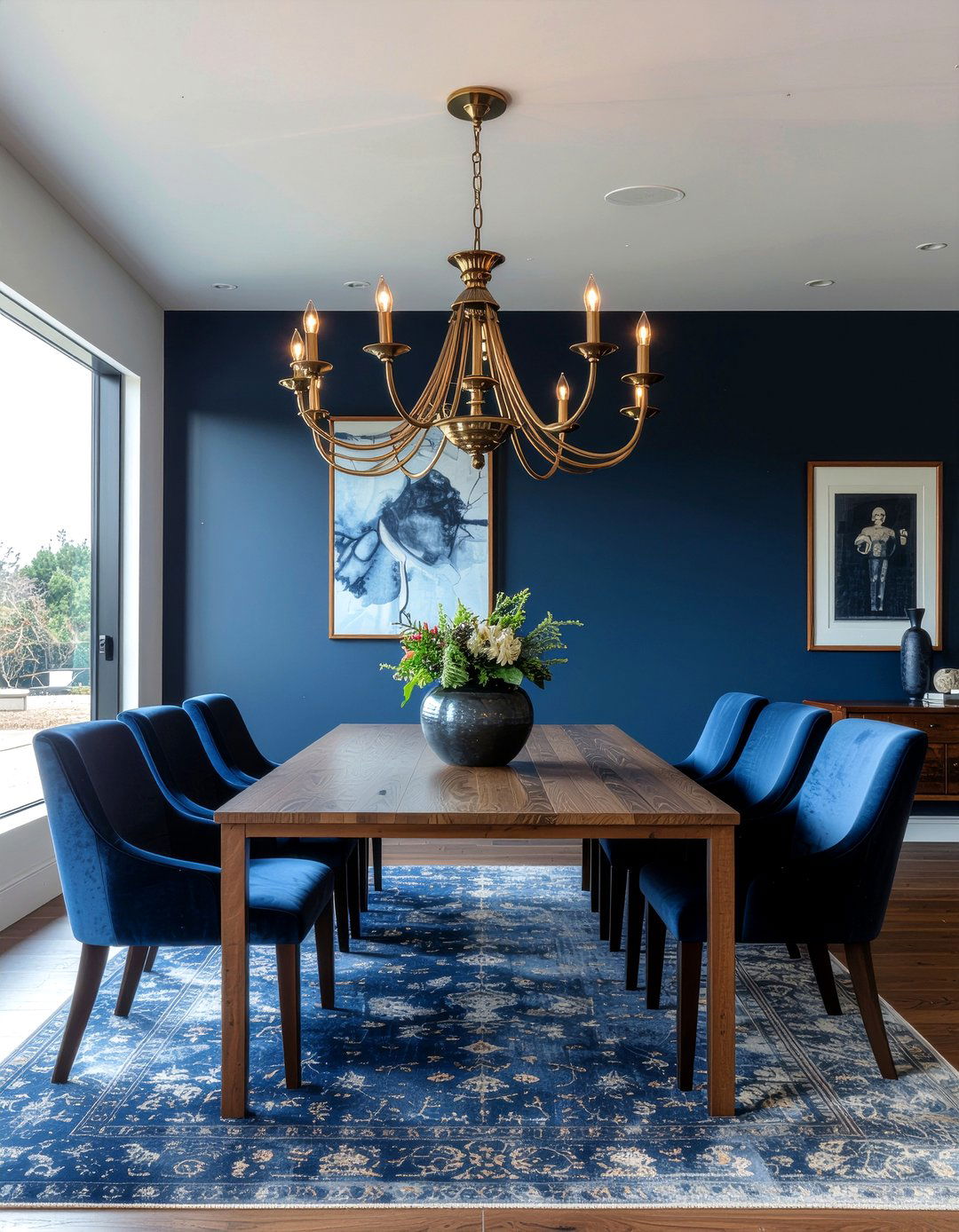 Navy Blue Brass Lighting - 30 navy blue dining room ideas