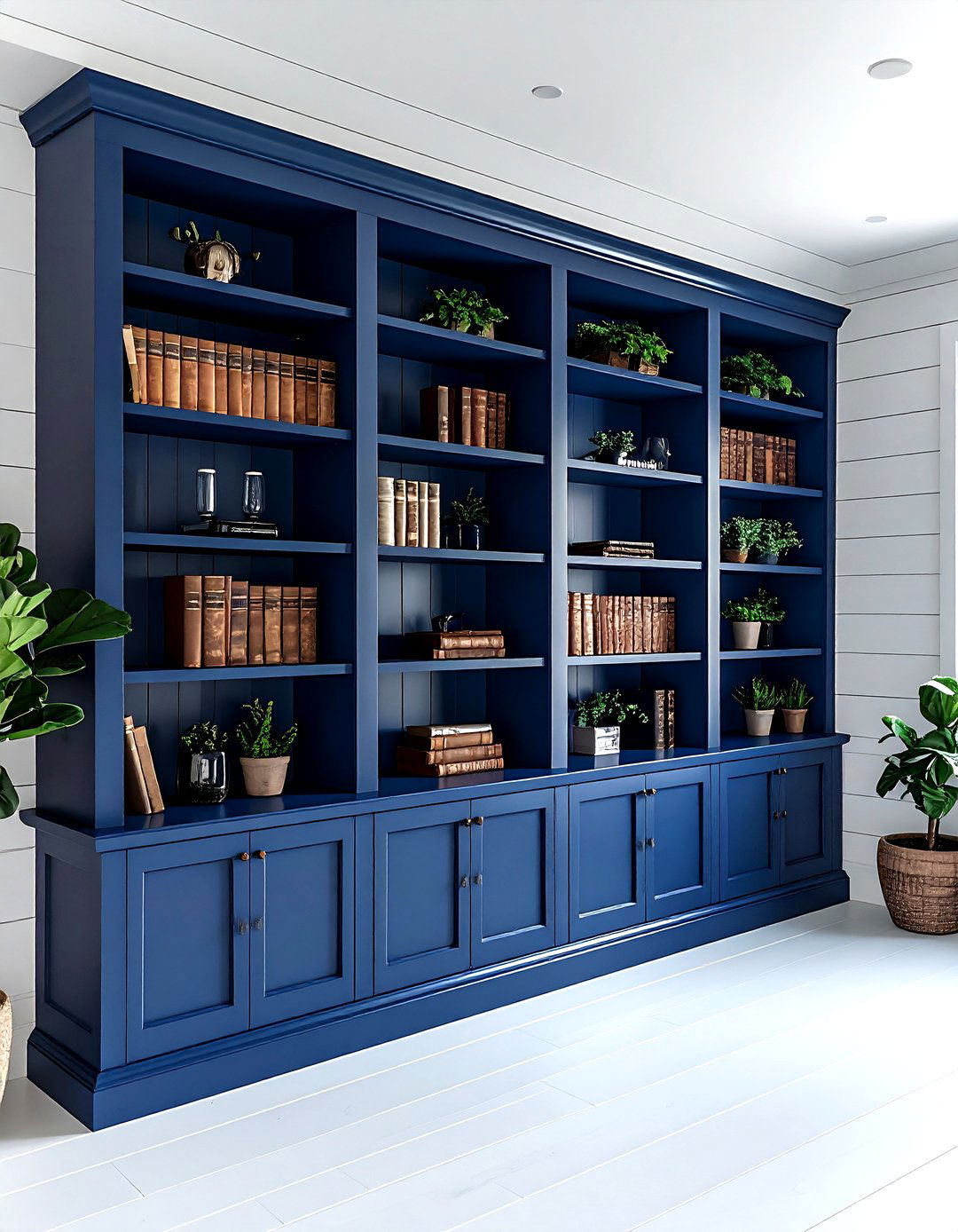 Navy Blue Built In Bookshelves - 30 farmhouse navy living room ideas