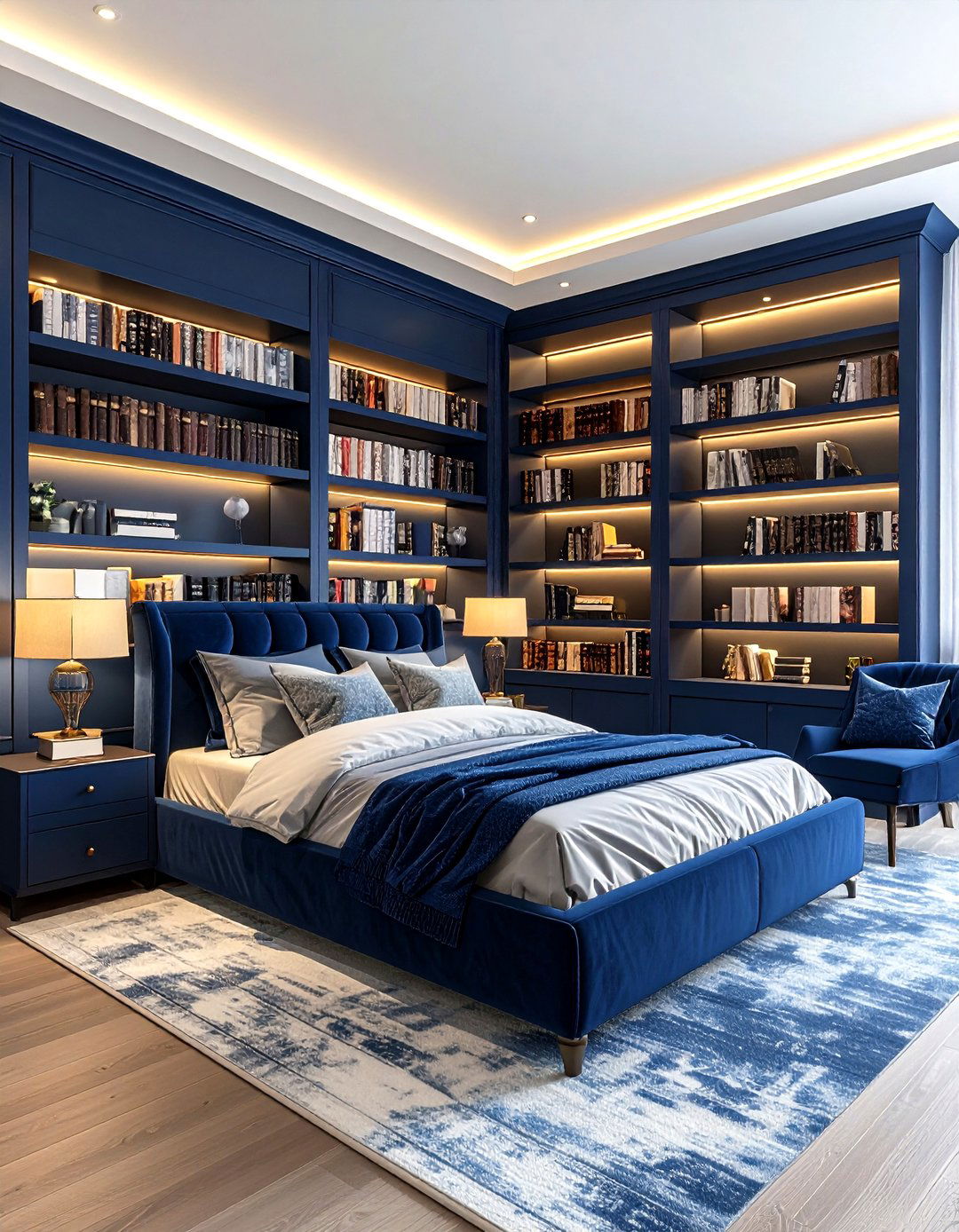 Navy Blue Built In Bookshelves - 30 navy bedroom ideas