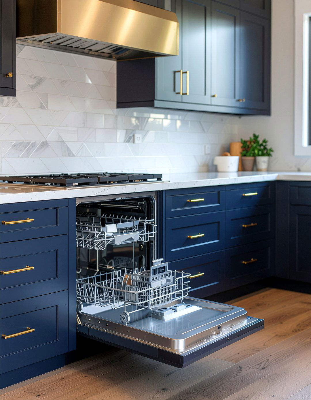 Navy Blue Cabinets - 30 panel-ready dishwasher kitchen ideas