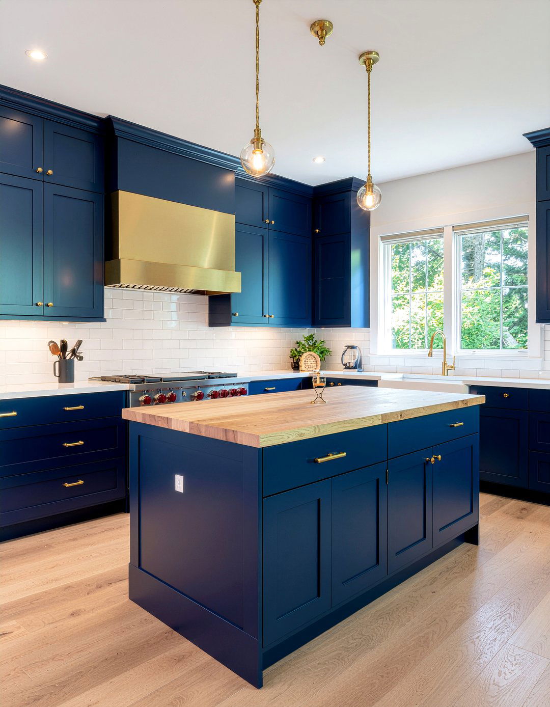 Navy Blue Cabinets With Butcher Block - 30 butcher block countertop kitchen ideas