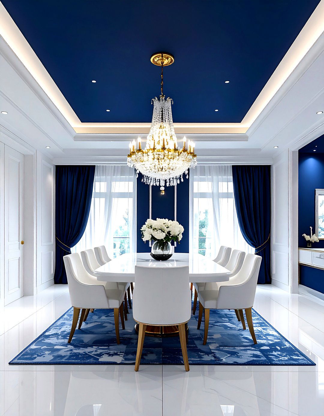 Navy Blue Ceiling - 30 navy and white dining room ideas