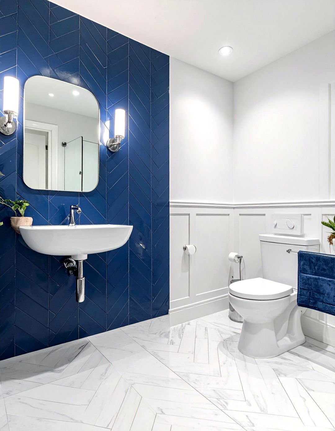 Navy Blue Chevron Tile - 30 chevron tile bathroom ideas