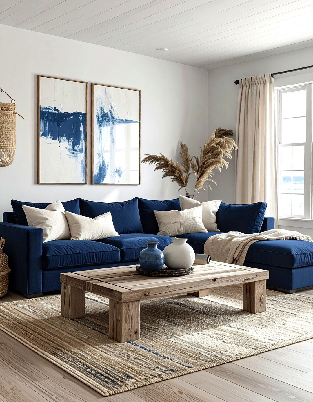 Navy Blue Coastal Living Room - 30 coastal blue living room ideas