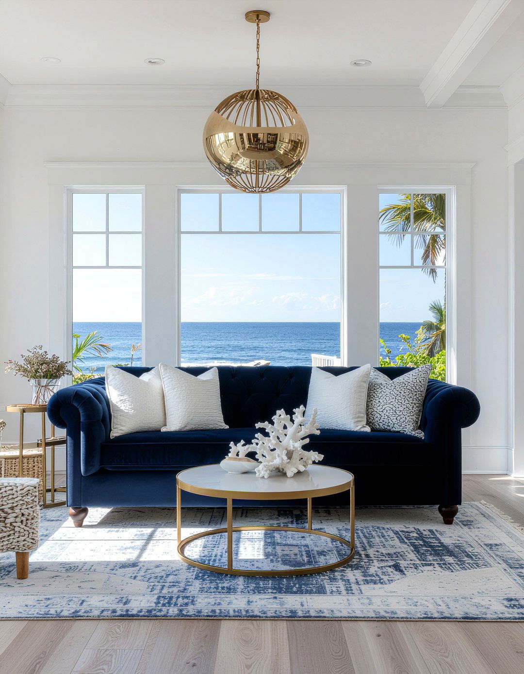 Navy Blue Coastal Living Room - 30 beach themed living room ideas