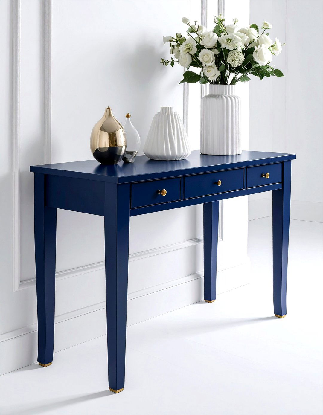 Navy Blue Console Table - 30 living room hallway table ideas
