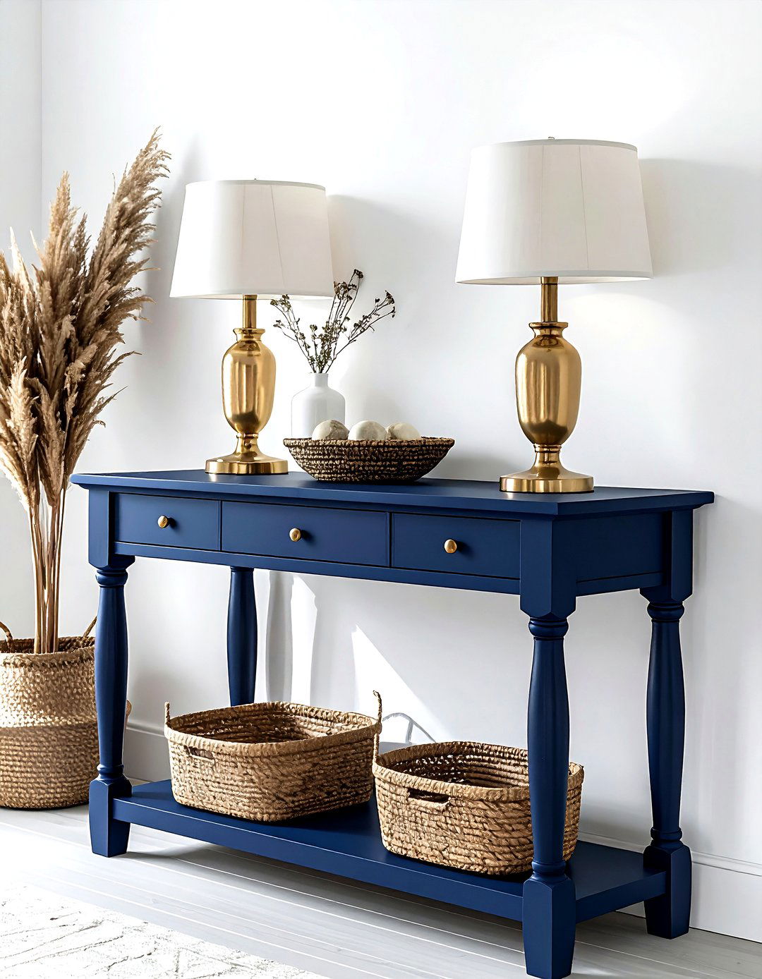 Navy Blue Console Table - 30 farmhouse navy living room ideas