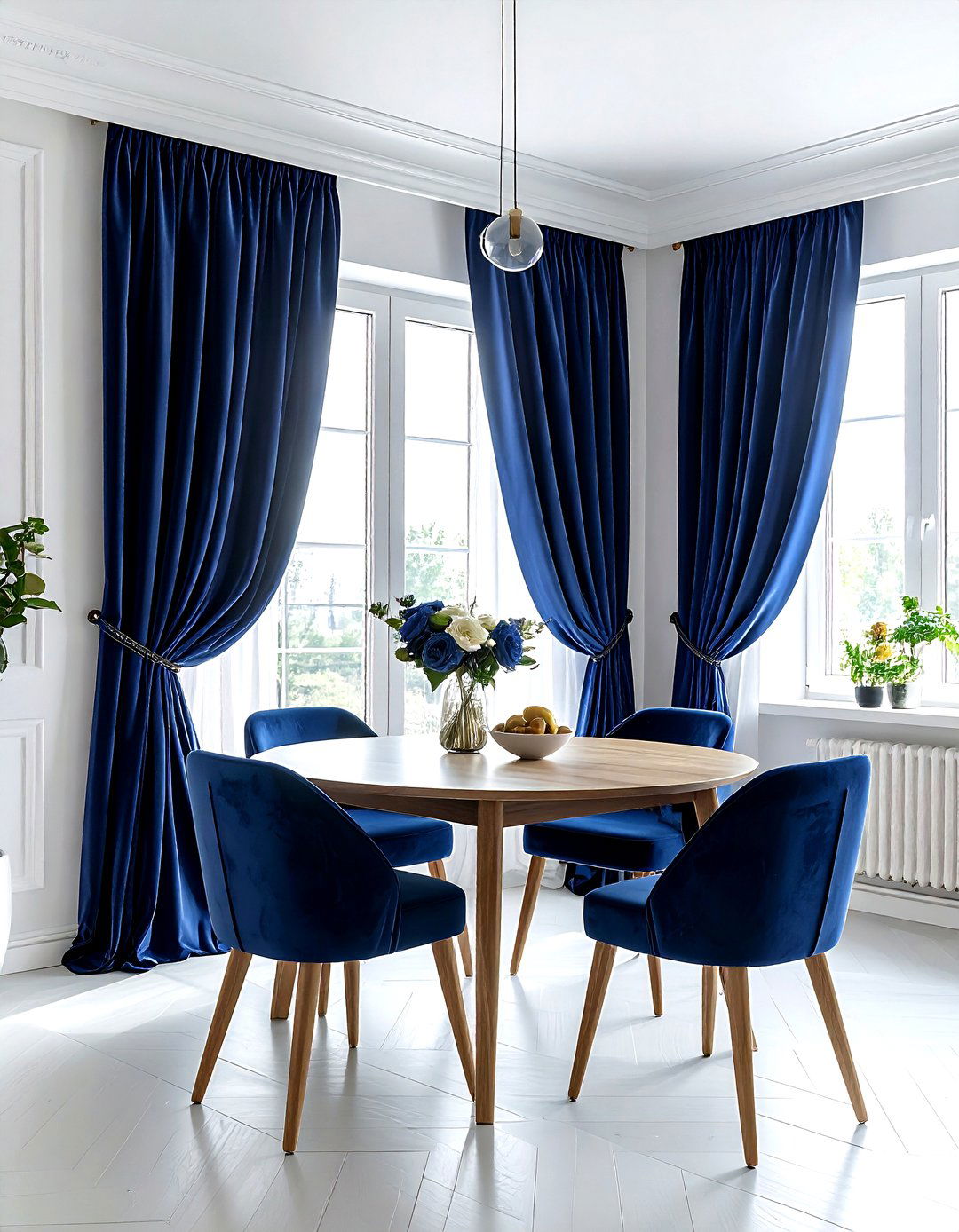 Navy Blue Curtains - 30 navy and white dining room ideas