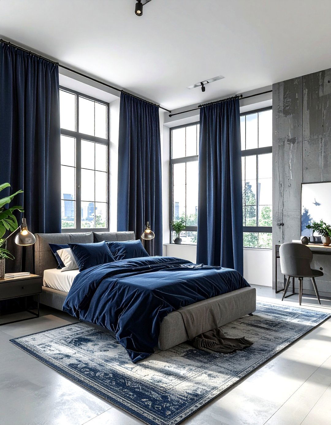 Navy Blue Curtains Industrial Bedroom - 30 industrial navy bedroom ideas