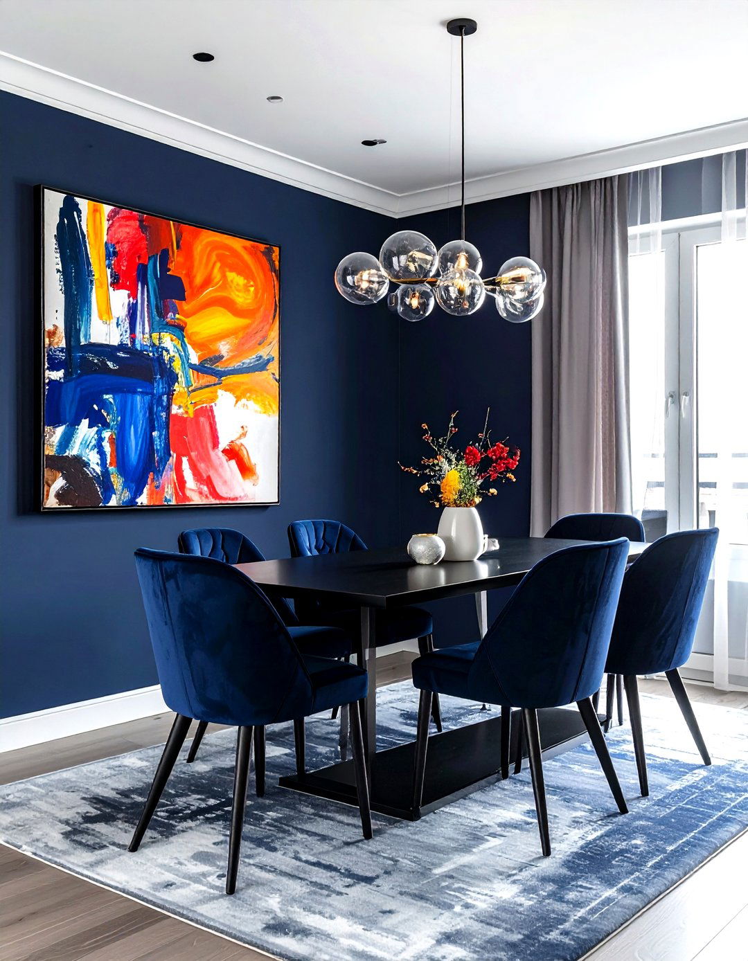 Navy Blue Dining Room Abstract Art - 30 dark navy dining room ideas